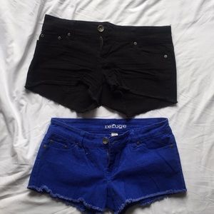 Black and blue denim shorts